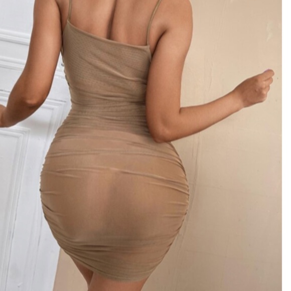 Sheer beige mesh Ruched Bodycon Dress (Size M) - Picture 3 of 3